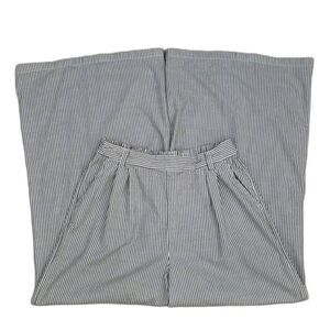 American Eagle Striped Wide Leg Pants M Pull On High Rise Linen Look Coastal